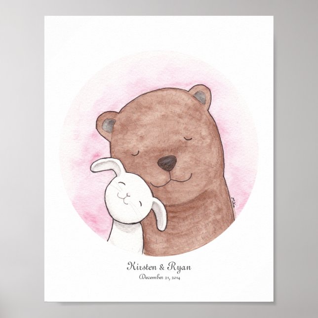 Custom Bunny & Bear Poster Personalized Couple Art (Front)
