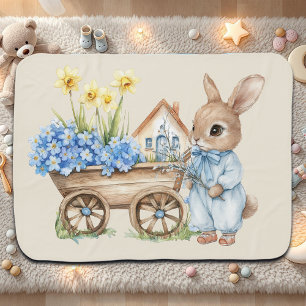 Custom Bunny with Blue Flowers Baby Blanket