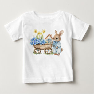 Custom Bunny with Blue Flowers Baby T-Shirt