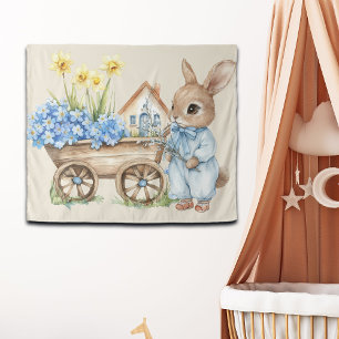 Custom Bunny with Blue Flowers Backdrop