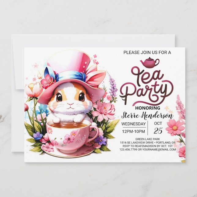 Custom Bunny's Open House Tea Party Invitation (Front)