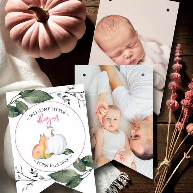 Custom Bunting Banner Template Fall Sip and See (fall sip and see baby shower fox and pumpkin theme with photo bunting flags)