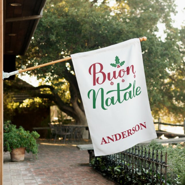 Custom Buon Natale Family Name  House Flag (In SItu)