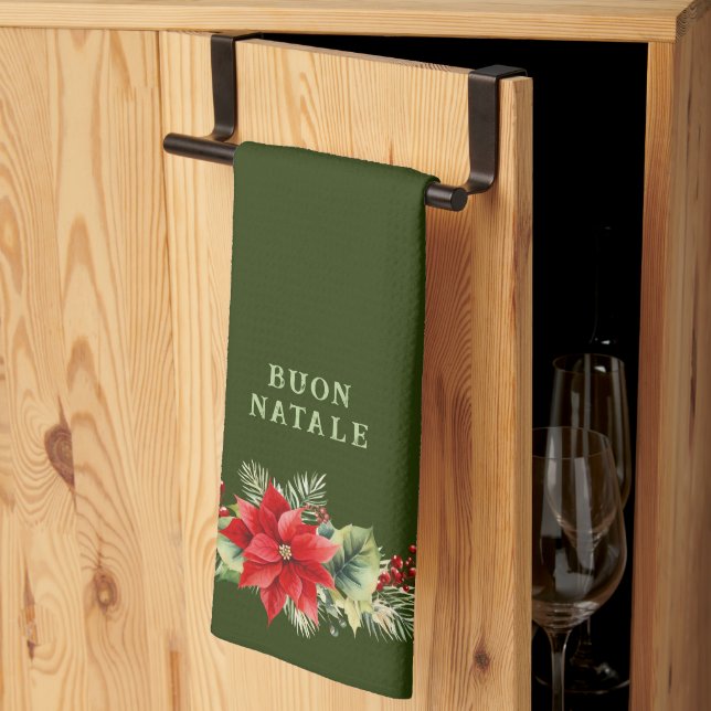Custom Buon Natale Floral Kitchen Accessories Towel (Thirds Fold)