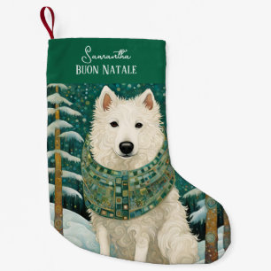 Custom Buon Natale Italian White Wolf Small Christmas Stocking