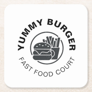 Custom Burger Fast Food Restaurant Logo Square Paper Coaster