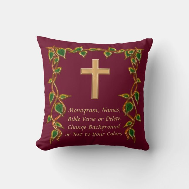 Custom Burgundy and Gold Cross Scripture Pillows (Front)