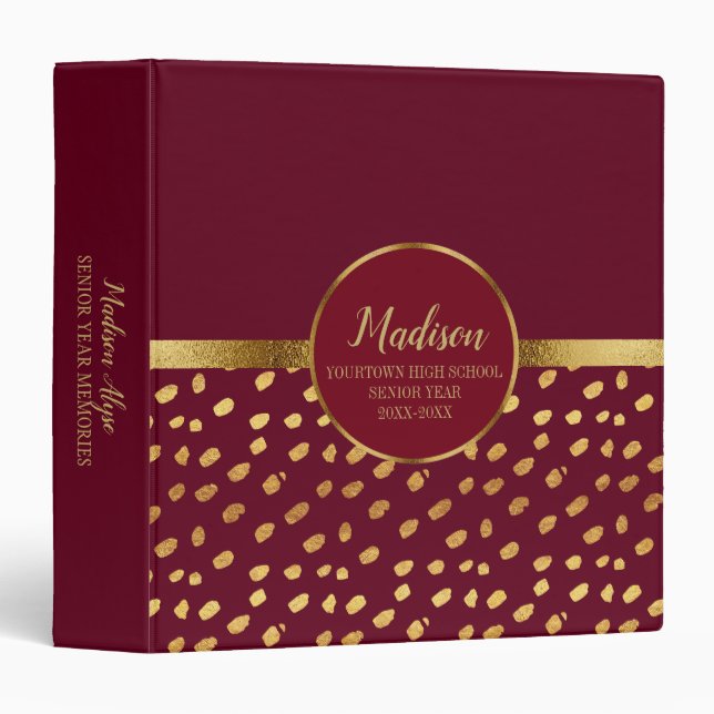 Custom Burgundy and Gold High School Memories 3 Ring Binder (Front/Spine)