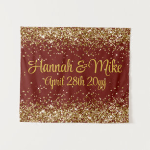 Custom Burgundy and Gold Wedding Photo Booth Prop Tapestry
