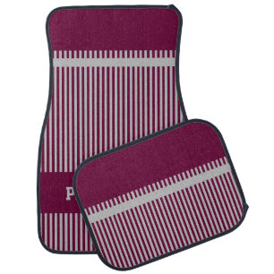 Custom - Burgundy and Gray Stripes   Personalize Car Floor Mat