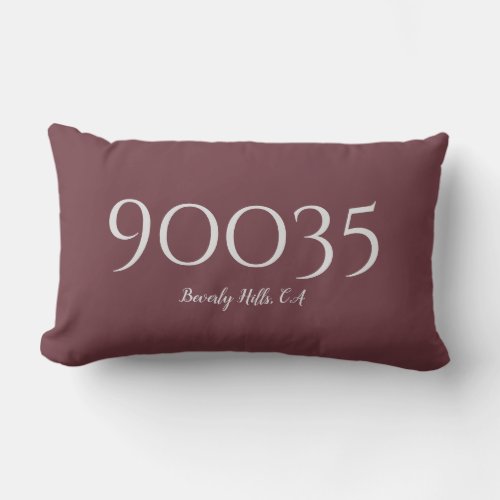 Custom Burgundy City State Zip Code Location  Lumbar Pillow