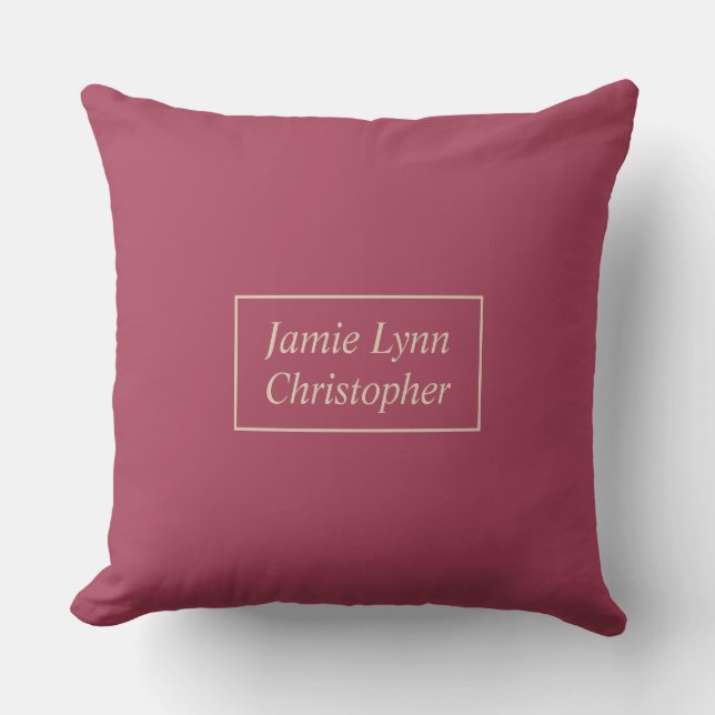 Custom Burgundy Couples Names Throw Pillow (Front)