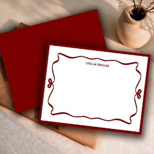 Custom Burgundy Doodle Frame Minimal Personalized Note Card