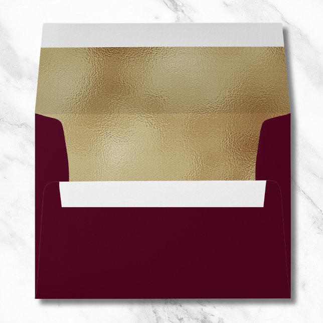 Custom Burgundy Faux Gold Foil Formal 5x7 Envelope (Burgundy Red Envelope)