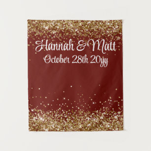 Custom Burgundy Gold Glitter Wedding Photo Booth Tapestry