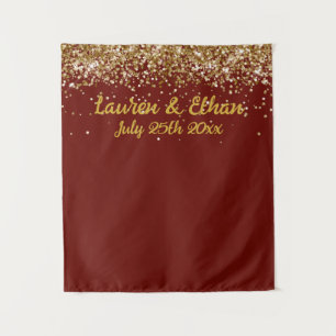 Custom Burgundy & Gold Glitter Wedding Photo Booth Tapestry