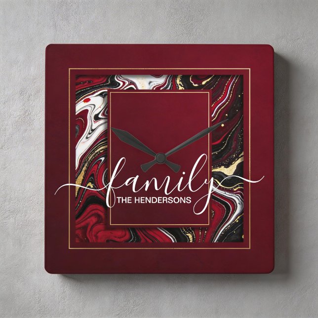 custom burgundy gold marble square wall clock (Creator Uploaded)