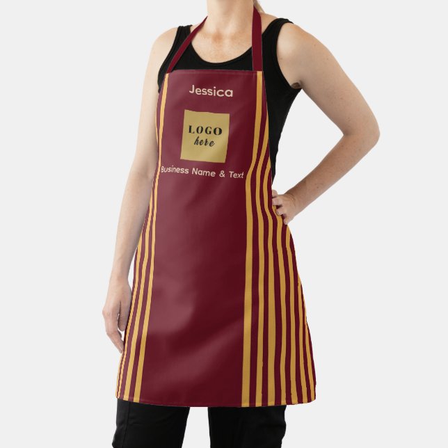 Custom Burgundy & Gold Stripe Apron (Insitu)