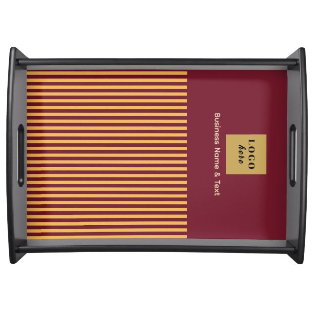 Custom Burgundy & Gold Stripe Serving Tray (Front)