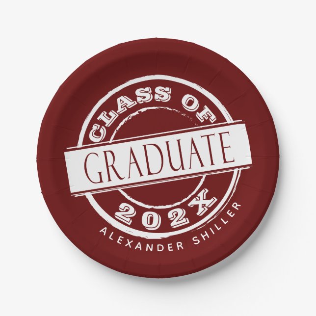 Custom Burgundy Graduation Party Graduate  Paper Plates (Front)