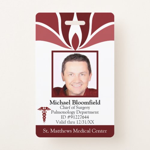 Custom Burgundy Hospital Employee Medical ID Badge