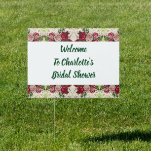 Custom Burgundy Maroon Roses Bridal Shower Welcome Sign