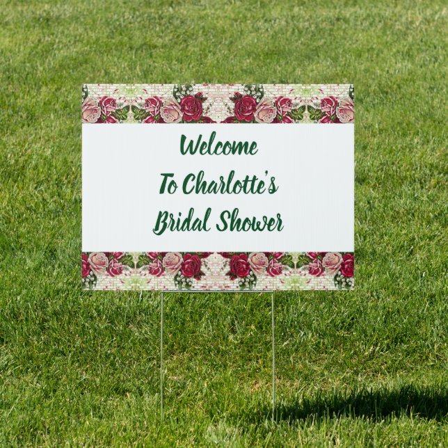 Custom Burgundy Maroon Roses Bridal Shower Welcome Sign (Insitu)