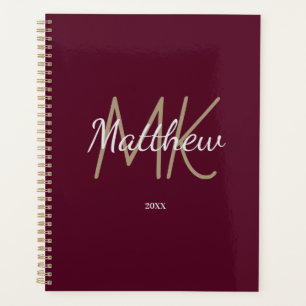 Custom Burgundy Monogram Initial Name Minimalist Planner