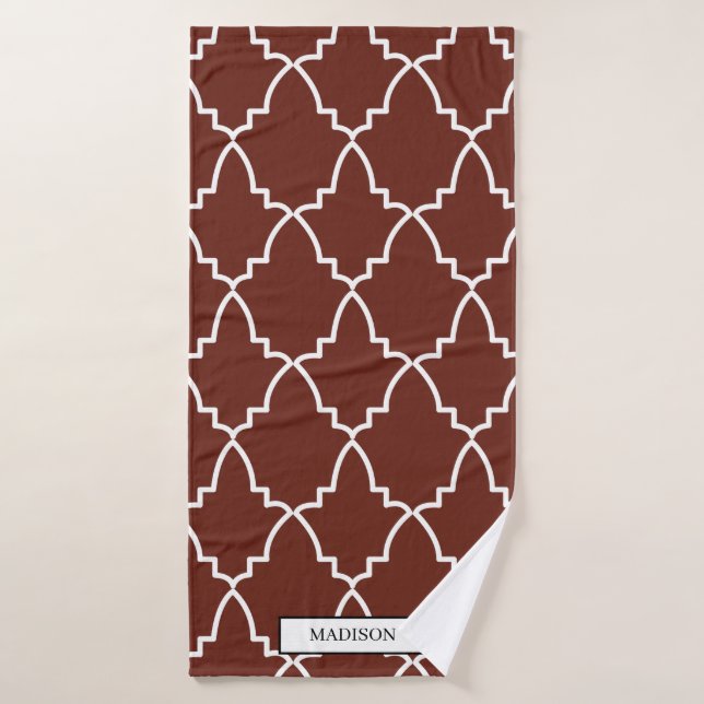 Custom Burgundy Moroccan Lattice Pattern Bath Towel (Bath Towel)
