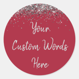 Custom Burgundy Red & Silver Birthday Party Favor Classic Round Sticker