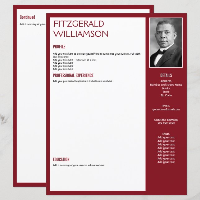 Custom Burgundy RESUME CV Photo Template (Front/Back)
