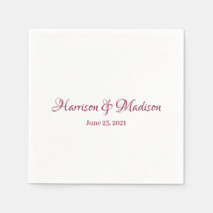 Custom burgundy Script Couple Name Date Wedding Napkins