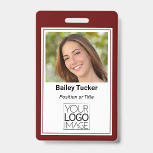 Custom Burgundy Simple Color Professional Name Badge
