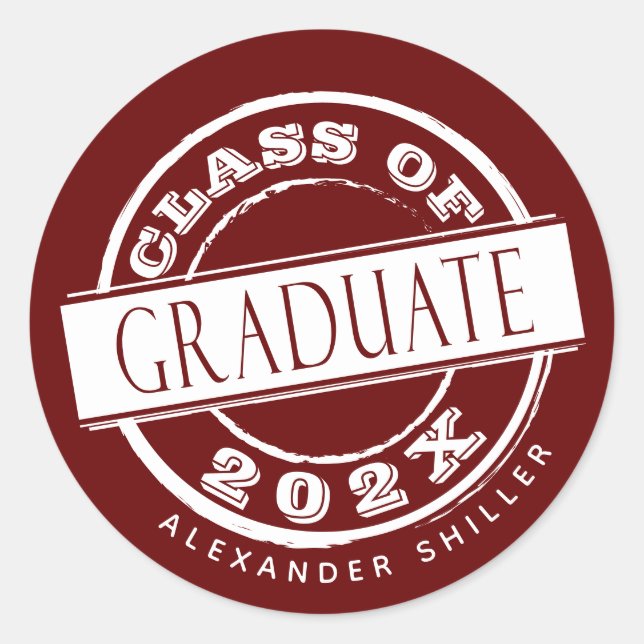 Custom Burgundy Simple Graduate  Classic Round Sticker (Front)