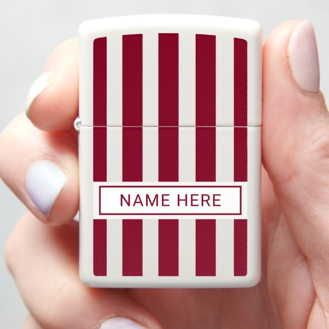 Custom Burgundy Stripe Lighter with Your Name (In Hand)