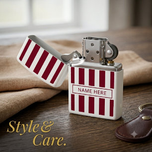 Custom Burgundy Stripe Lighter with Your Name