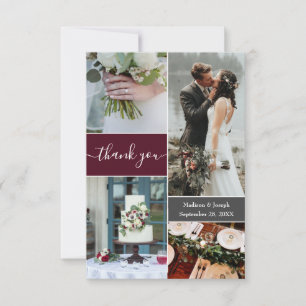 Custom Burgundy wedding Photo Collage thank You Card
