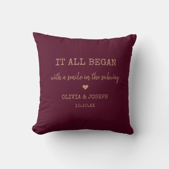 Custom Burgundy Where It All Began Valentine Day Throw Pillow (Front)