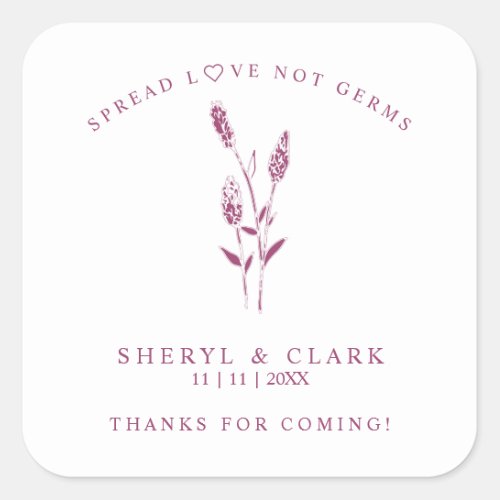 Custom Burgundy Wildflowers Wedding Hand Sanitizer Square Sticker