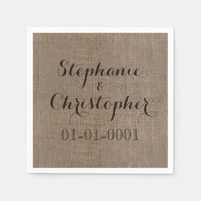 Custom Burlap-Look Rustic Wedding Bridal Shower Napkins (Front)