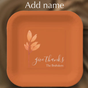 Custom Burnt Orange Boho Give Thanks Thanksgiving Paper Plates