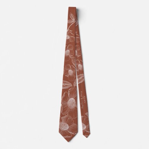Custom Burnt Orange Line Art Wedding Neck Tie