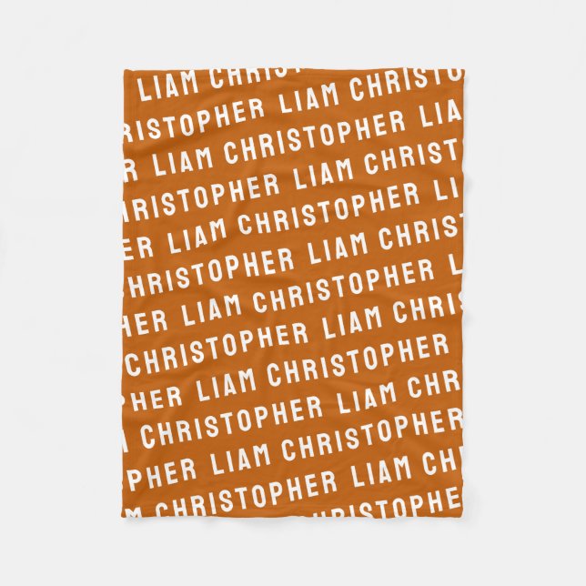 Custom Burnt Orange Personalized Baby Name Gift Fleece Blanket (Front)
