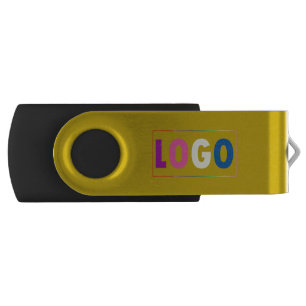 Custom Burnt Yellow with Two Business Logos Images Flash Drive