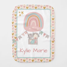 Custom Burp Cloth Girl & Bear in Hot Air Balloon