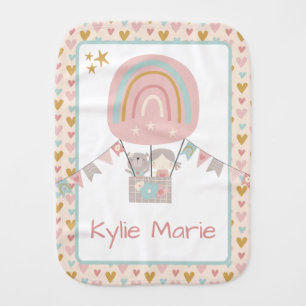 Custom Burp Cloth Girl & Bear in Hot Air Balloon