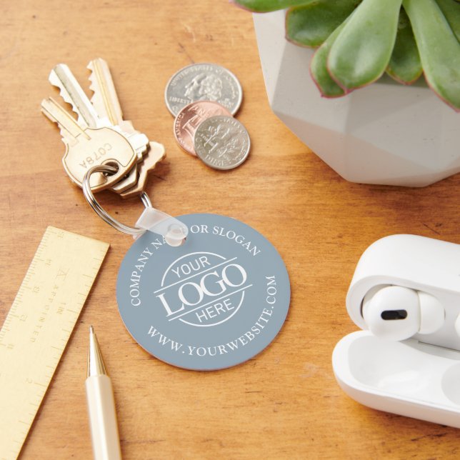 Custom Busines Logo Promotional Dusty Blue Keychain (Desk)