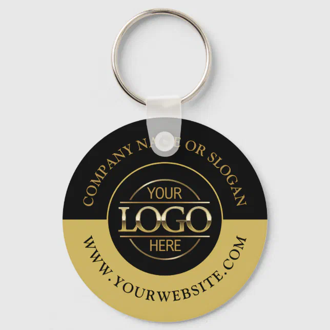 Custom Busines Round Logo Promotional Black & Gold Keychain | Zazzle