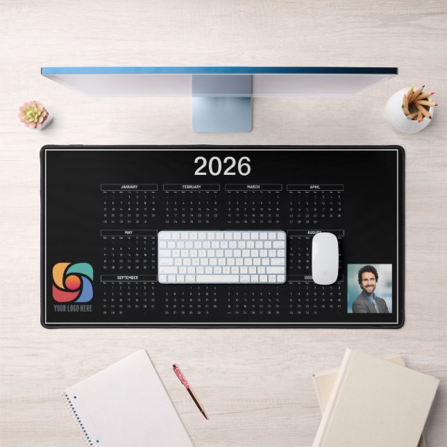 Custom Business 2026 Calendar Company Logo Black Desk Mat (Office 1)