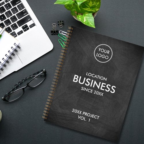 Custom Business Add Logo Modern Black Grunge Notebook
